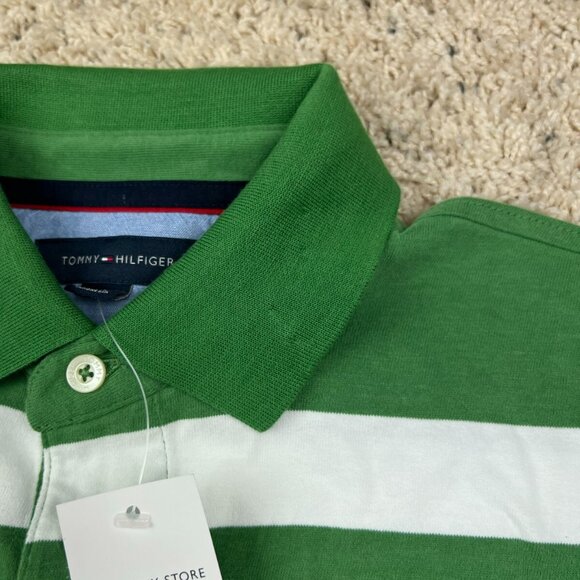 NWT Men's Tommy Hilfiger Short Sleeve Striped Classic Fit Polo Shirt Green - Picture 5 of 7
